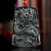 burmese jade dragon pendant charms natural black gemstone real necklace luxury amulets fashion jadeite vintage emerald jewelry