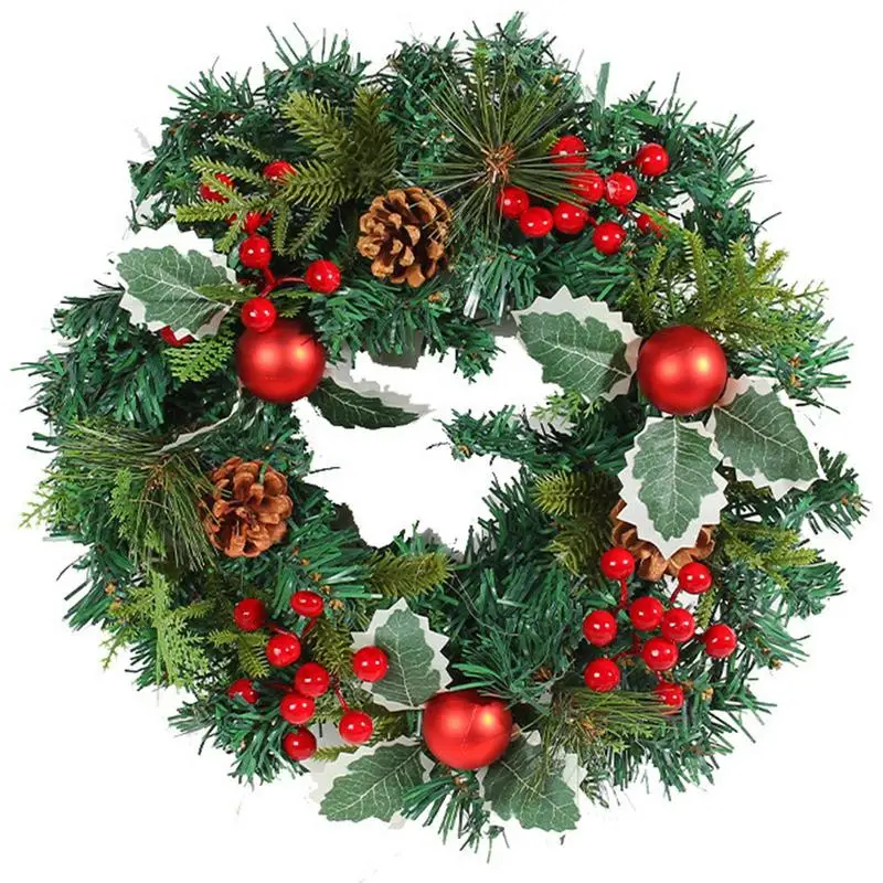 

Christmas Wreath 35cm Artificial Pine Pine Cone Red Fruit Christmas Balls Winter Christmas Wreath Festival Front Door Hanger