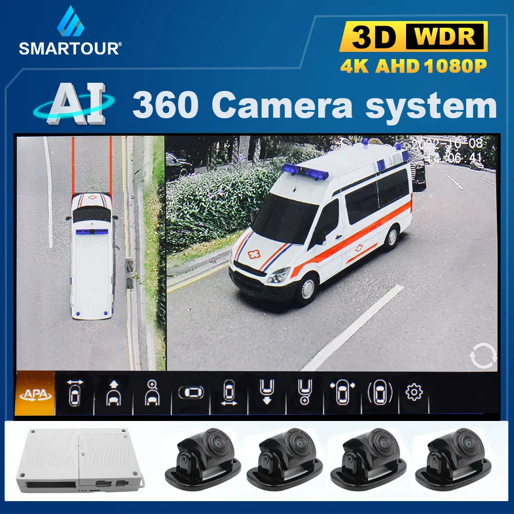

Smartour 1080P AI recognition car camera 3D 360 degree Bird View Panorama system 4CH video recorder many car model