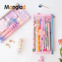 flamingo shell net yarn pencil zipper bag student cute school supply stationery storage pouch girl coin purse makeup case