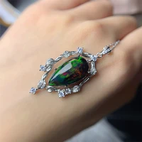 natural black opal 5 95ct pendant large grain luxury classic fashion trend s925 pure silver full for women fire color for women