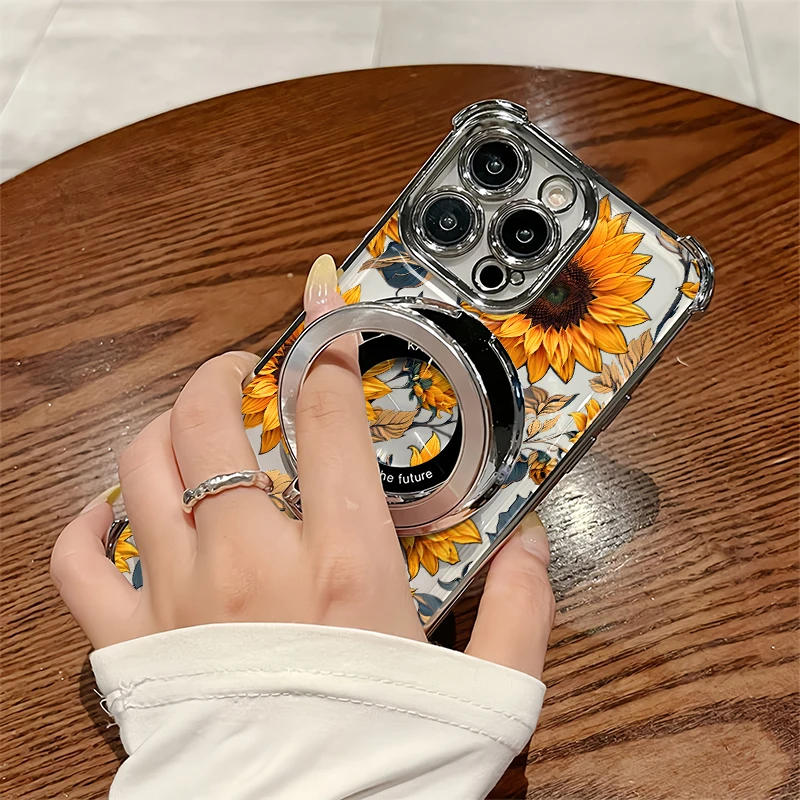 Фото Противоударный чехол для телефона iPhone 14 Plus 12 13 Pro Max 13 Mini 11 Pro SE 2020 с принтом подсолнуха, мягкий чехол-подставка с покрытием №4