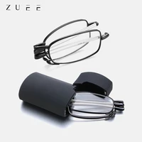 hot fashion mini design reading glasses men women folding small glasses frame black metal glasses with original box portable