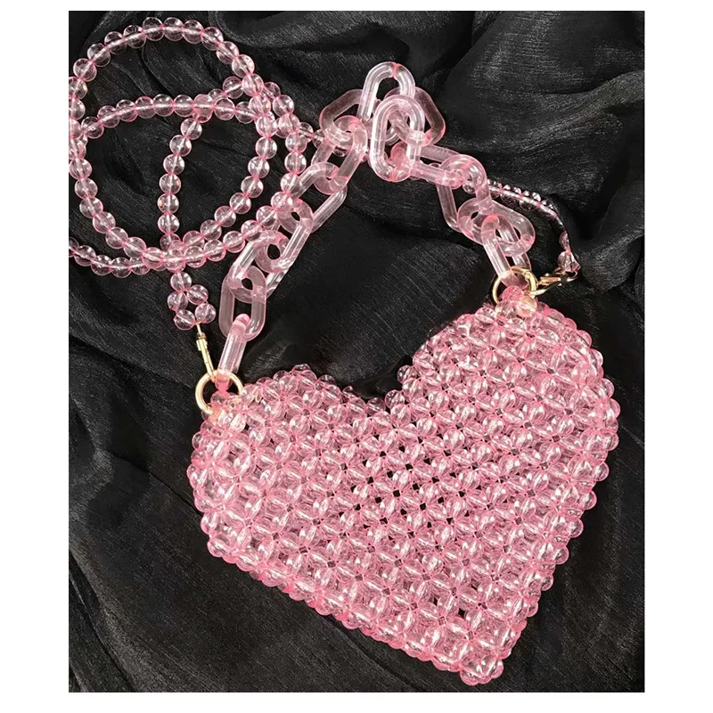 

2022 Summer New Beaded Bag Acrylic Solid Color Love Women's Bag Shoulder Crossbody Portable Beach Holiday Handmade Customization