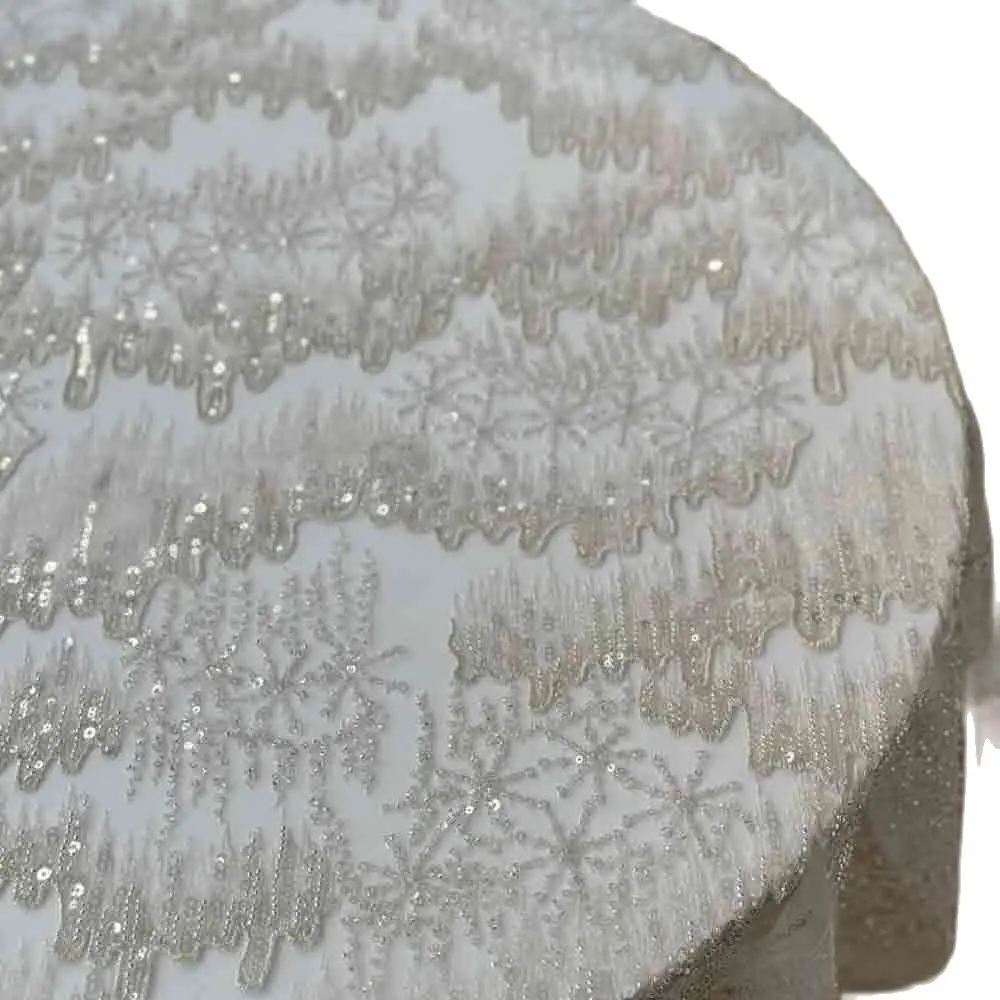 

High End Silver White Wedding Dress Handmade Sequins Embroidered Mesh Lace Cloth Cheongsam Sewing DIY Tulle Fabric S1478L