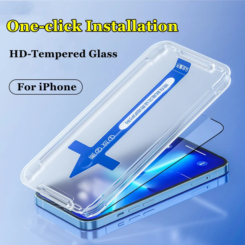 

One-click Installation Tempered Glass For iPhone 14 13 12 11 Pro Max Mini Screen Protector For iPhone XS XR 14 plus 14Pro Glass