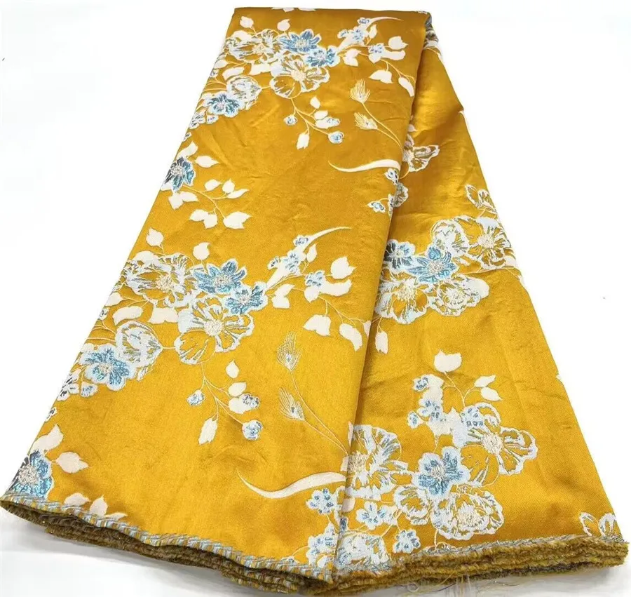 

African Brocade Jacquard Fabric Nigerian Floral Damask Material Gilding Lace Cloth Africain Brocard Tissu 5 Yard For Dress DJB48