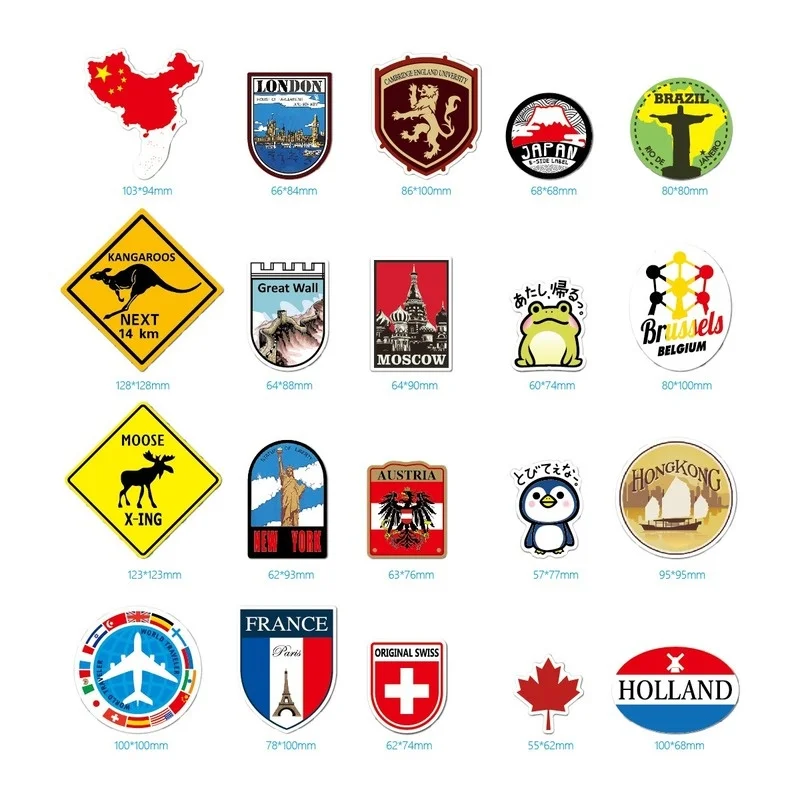 

2Set =78pcs Outdoor Travel Landmark Building Doodle Waterproof Sticker Travel Trolley Suitcase Sticker