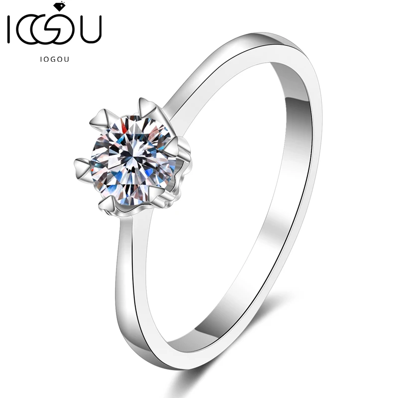 

IOGOU Classic 925 Sterling Silver Moissanite Ring 0.5ct/1.0ct Heart-shaped Six Prongs Solitaire Ring Wedding Jewelry For Women