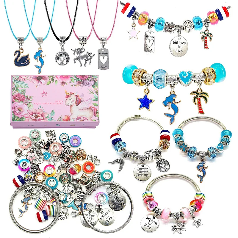 

Trendy Unicorn Necklace set for Women Jewelry Making Accessories Cute Crystal Macroporous Bracelet Set for DIY Supplies