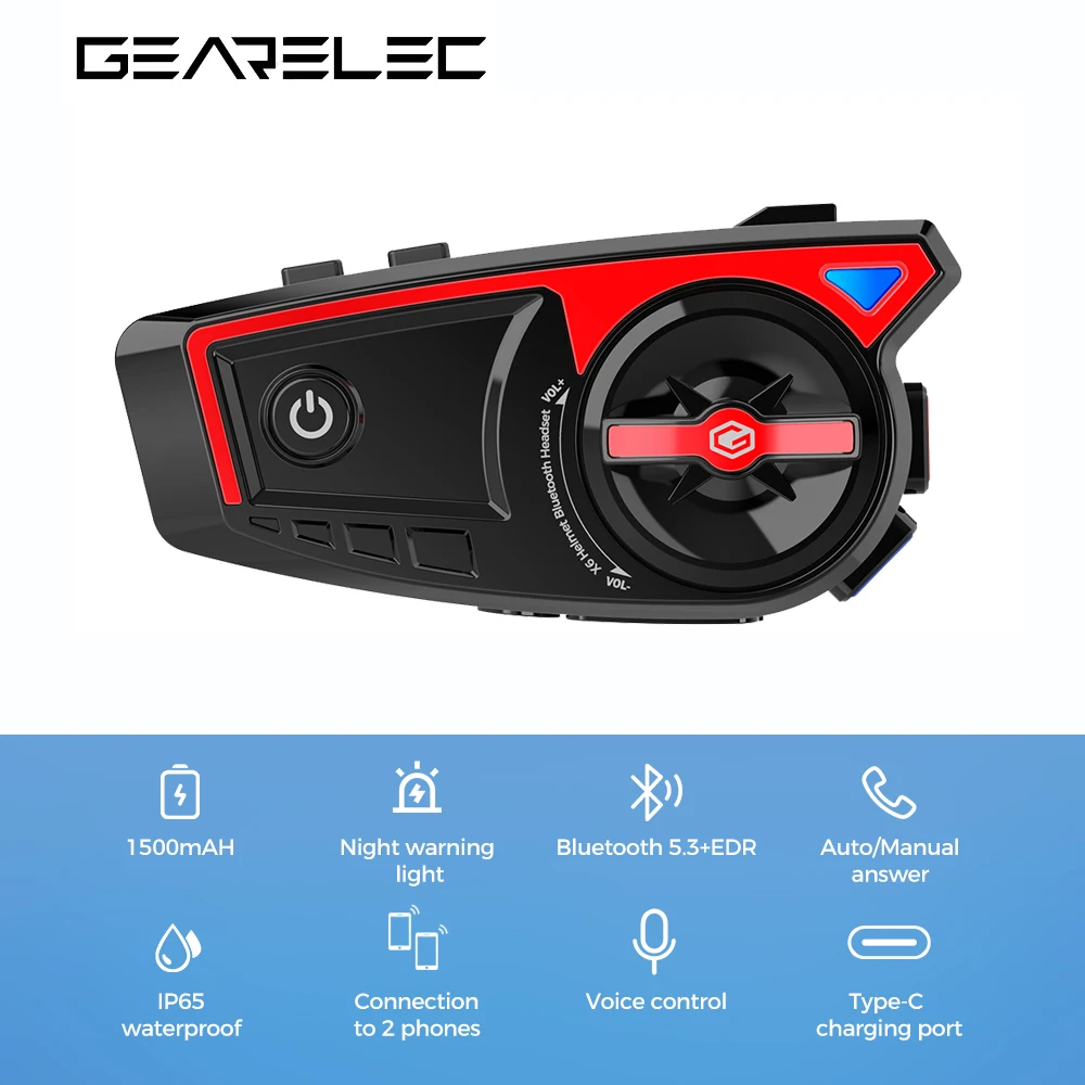 

Bluetooth-гарнитура GEARELEC X6 для мотоциклетного шлема, BT 5,3 EDR