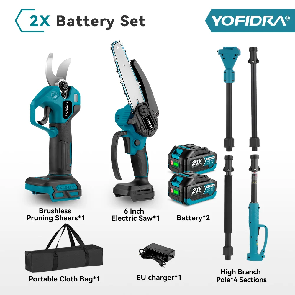 

YOFIDRA Бесщеточная телескопическая электропила 6 дюймов с секаторами 30 мм для аккумулятора Makita