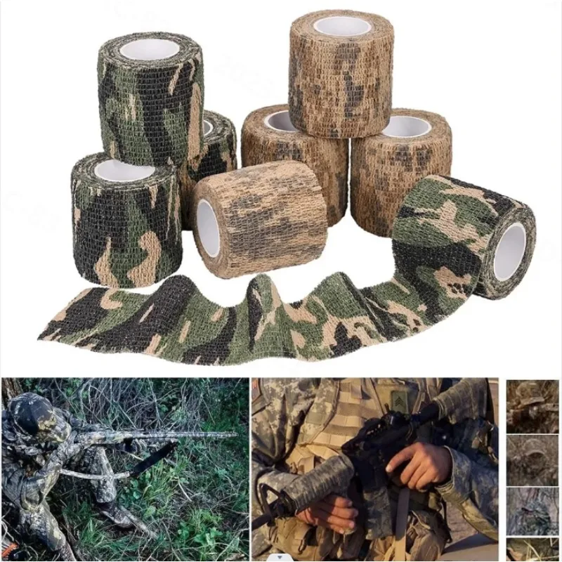 

6pcs of hunting camouflage military stretchable sports bandage non-woven fabric self-adhesive wrapping fabric invisible tape
