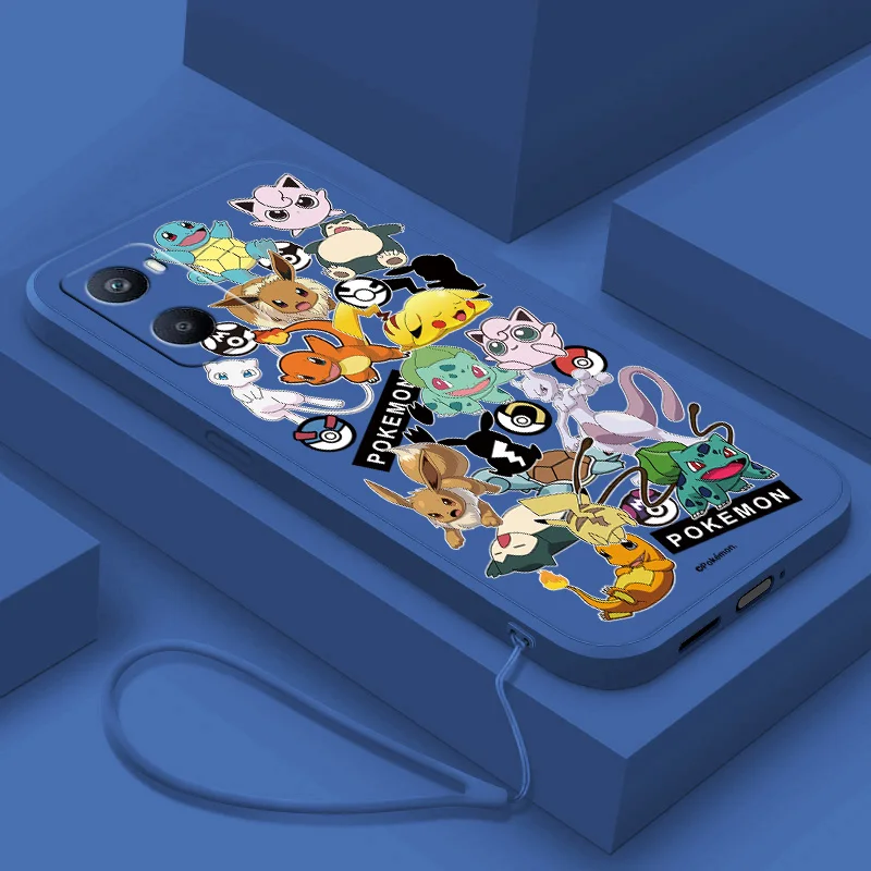 

Pikachu anime Phone Case For OPPO F21 F9 F7 F5 Find X5 X3 X2 Neo A16S A5 2020 Pro Lite Liquid Rope Funda Cover