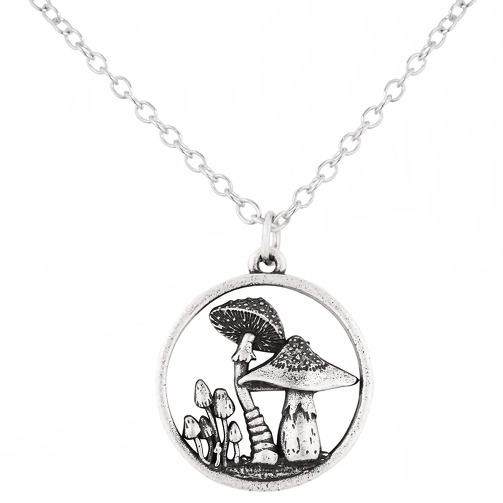 

Silver Color Mushroom Necklace Round Vintage Mushroom Pendant Necklace Magic Charm Jewelry Accessory Gift for Women Girls
