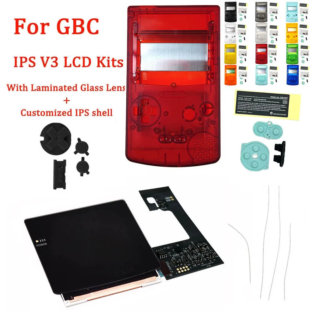 2021 IPS V3 Black Laminated LCD Screen Kits with Customized IPS Housing Shell Buttons Sets for GBC high light backlight LCD kits