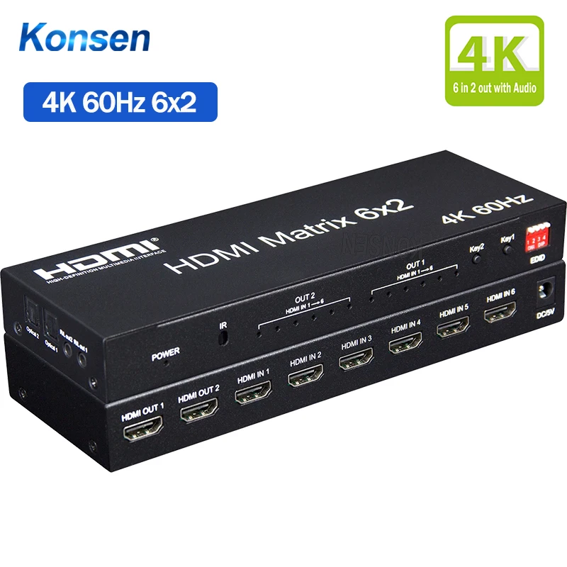 Interruptor de matriz HDMI 6x2, 4K, 60Hz, matriz Profesional, divisor, 6 en...