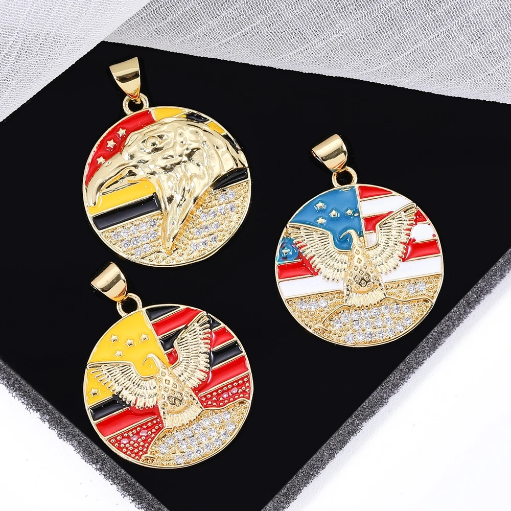 

Juya Handmade Micro Pave Zircon Round Eagle Enamel USA Flag Charms For DIY Women Men Punk Pendant Jewelry Making