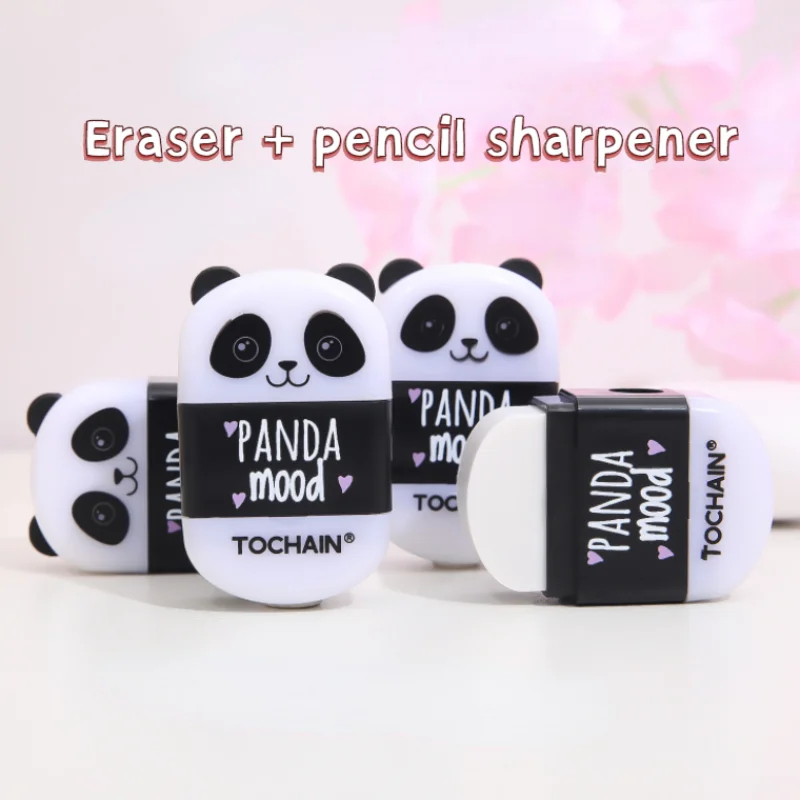 

2 pcs cute panda multifunction eraser pencil sharpener portable small pencil sharpener