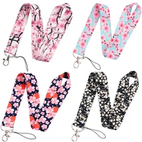 beautiful pink cherry blossoms flowers mobile phone rope keychain lanyard id badge holder neck straps keycord webbing ribbon