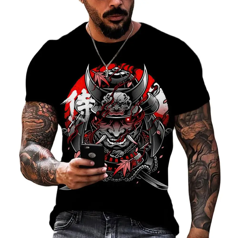 

Мужская маска самурая, Повседневная футболка большого размера с круглым вырезом в стиле аниме, удобная специальная работа