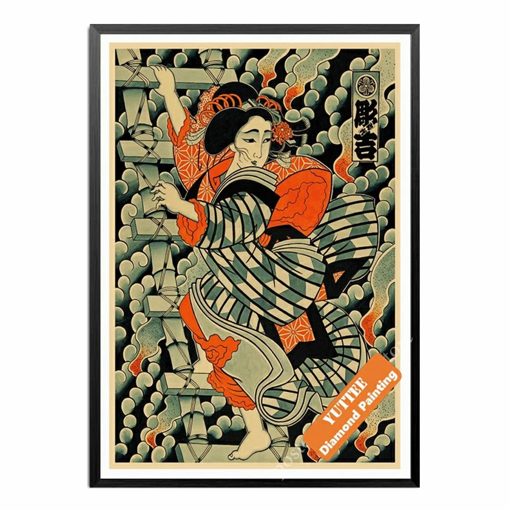 Японская тату 5D сделай сам алмазная живопись Самурай гейши сумо квадратная