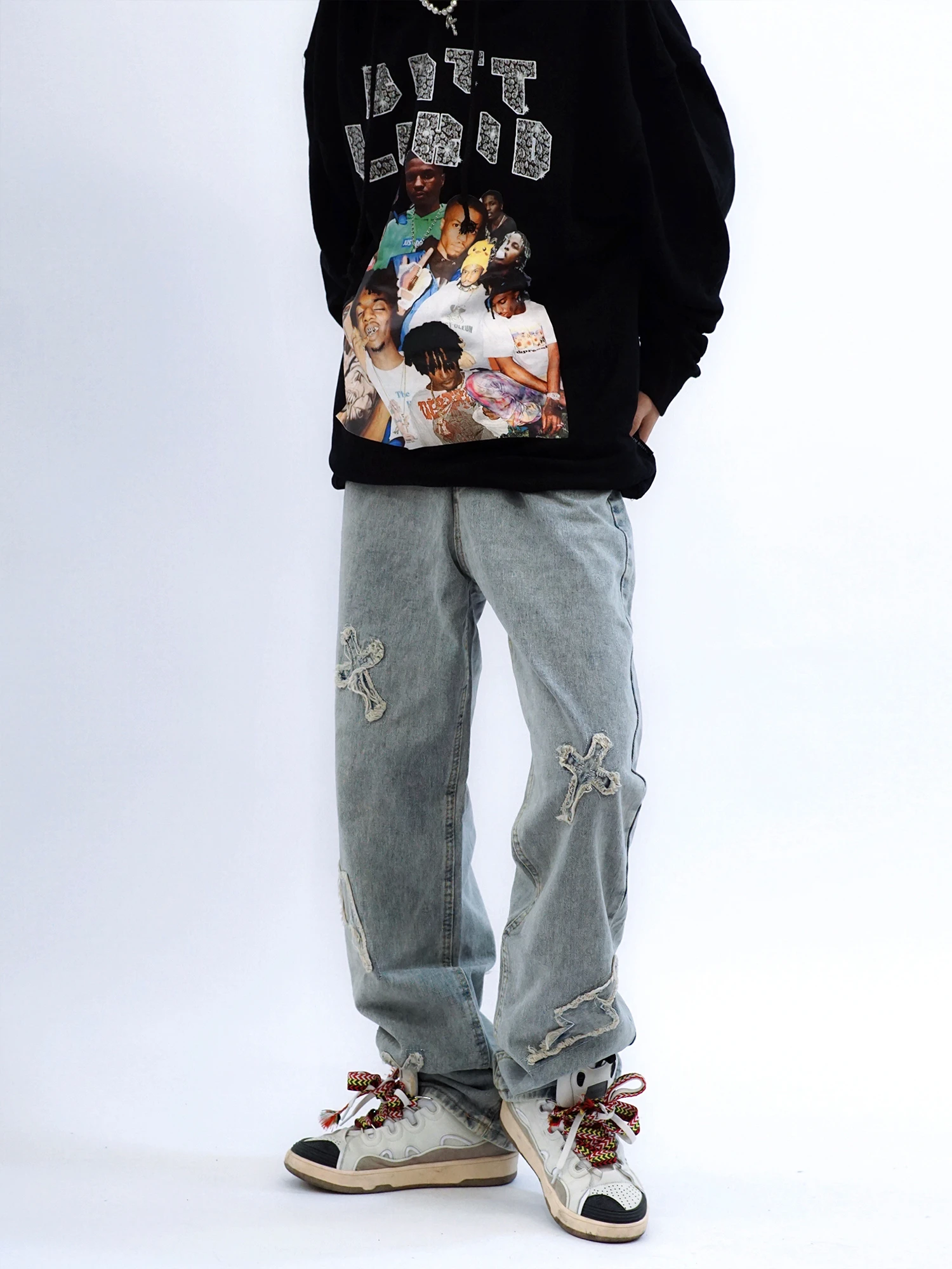 Four Seasons Men Jeans Unisex Hip Hop Wide Leg Denim Trousers Loose Straight Y2k Aesthetic Pants Casual Loose Jeans Men Fashion