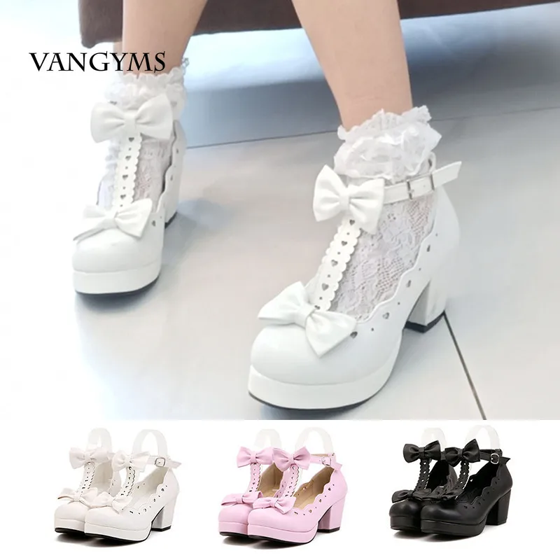 

Туфли-лодочки VANGYMS женские с бантиком, милые туфли принцессы в стиле "Лолита", повседневная обувь на высоком каблуке, вечерние туфли для косп...