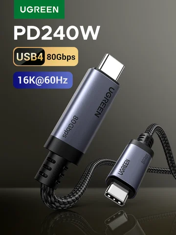 UGREEN USB4 USB-C кабель 240W, 80 Гбит/с, 16K 60 Гц для ноутбуков и мониторов — детальный вид товара