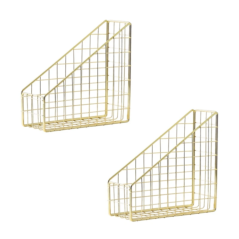 

2X Gold Electroplated Iron Book Holder Desktop Shelf File Magazine Book Stand Office Home Stationery Organizer Holder