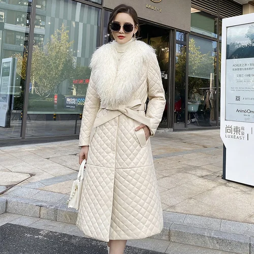 

Coat Sheepskin Elegant Female Genuine Autumn Winter 2023 Wool Collar Down Jacket Women's Clothing Manteau Femme Gxy1277