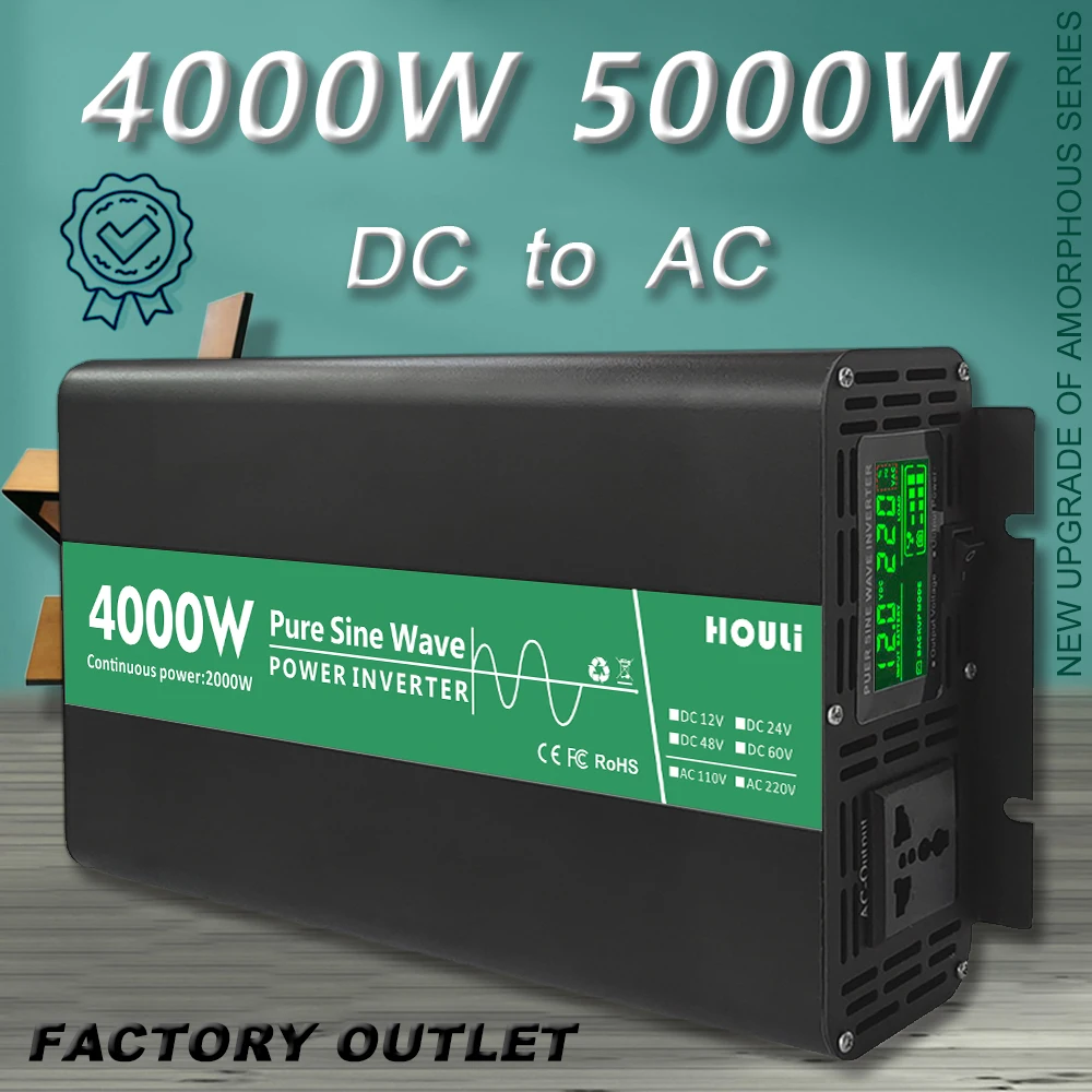 

4000W 12V Dc To 220V Inverter 12V 220V 60Hz Ac Pure Sine Wave Voltage Converter 12 220 Power Car Micro Inverter
