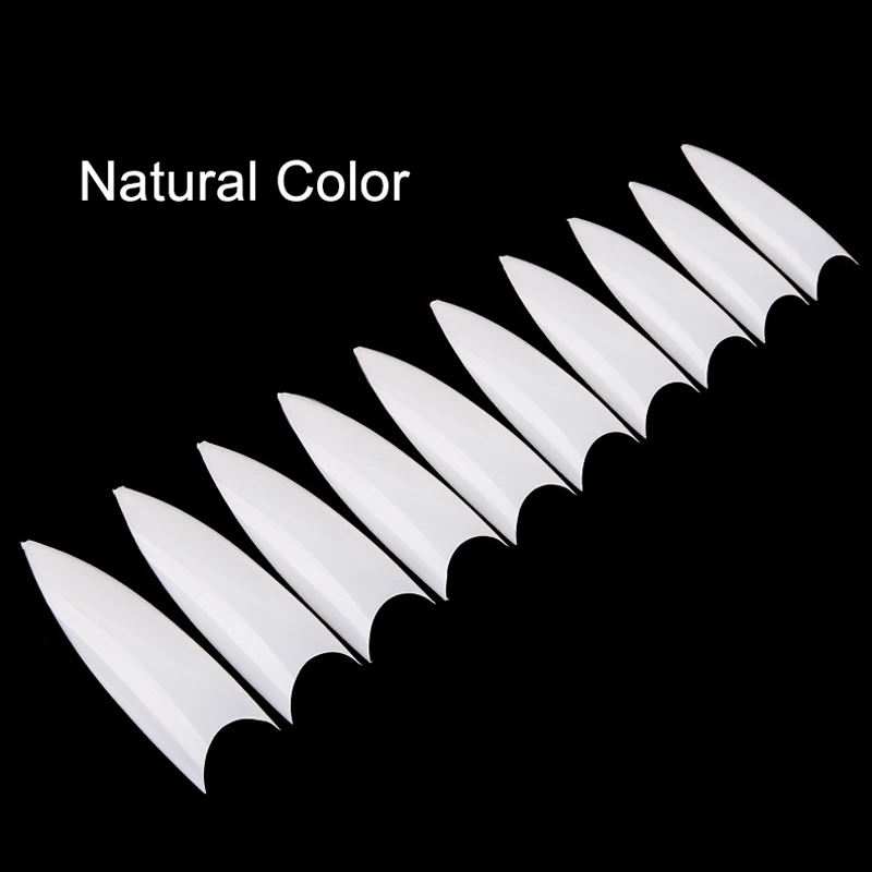 

500pcs PP-Bag Tips Clear/Natural/White 10 Sizes Long Point Stiletto Half Cover Non-Trace False Nail Tips French Half Cover FN18