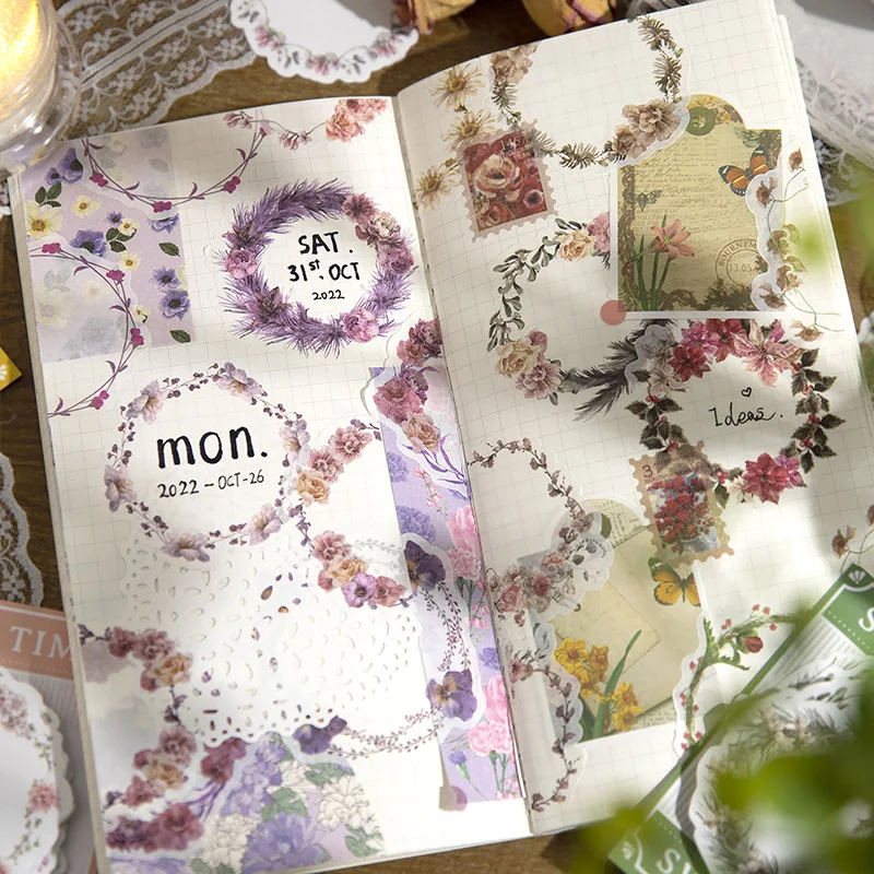 

30pcs Fresh Wreath Decorative Washi Paper Stickers Scrapbooking Hand Account Material Label Diary Cup Phone Junk Journal Planner