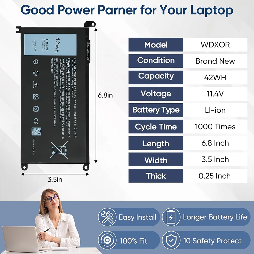 Фото WDX0R Аккумулятор для ноутбука Dell Inspiron 13 15 5000 7000 серии 5567 5570 7378 7573 7579 5565 5379 5378 Latitude 3390 3190 Vostro 5468 5568 P69G P58F 3CRH3 WDXOR №3