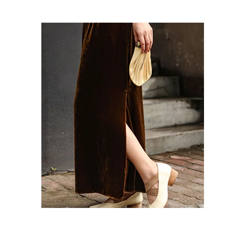 Женская юбка из шелка и бархата мягкая гладкая черного цвета весна-лето