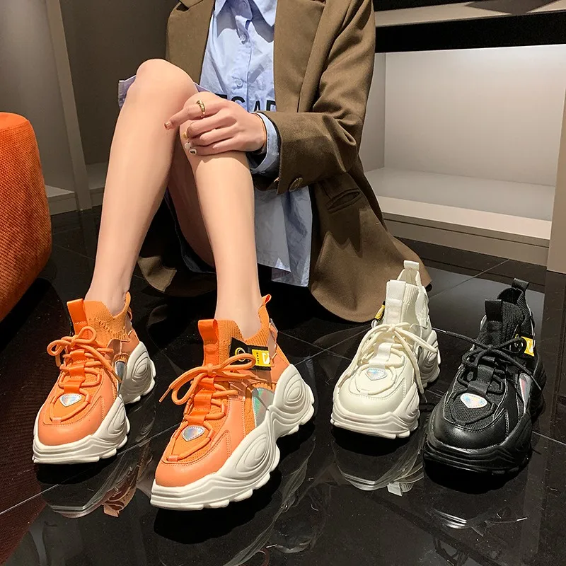 High Top Sneakers Woman Summer Shoes Mesh Female Fashion Height Increasing 4CM Ladies Trainers Chunky Sneaker Woman Basket Femme