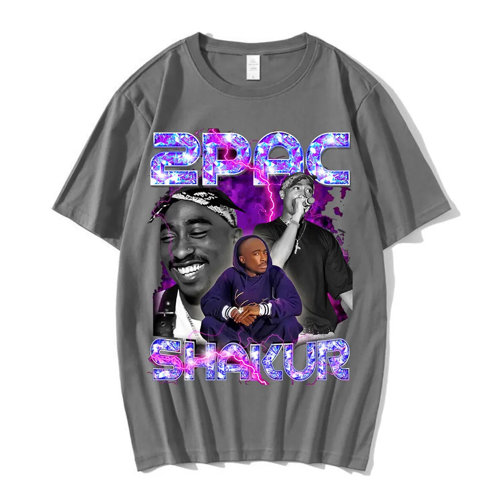 

90s 2pac Tupac Shakur Graphics T-shirts Fashion Hip Hop Rapper Cool Vintage Short Sleeve T-shirt Cotton Tops Streetwear Tees