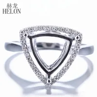 HELON Trillion cut 9x9mm Solid 14k 10k White Gold Genuine Natural Diamonds Women Fine Jewelry Semi Mount Engagement Wedding Ring