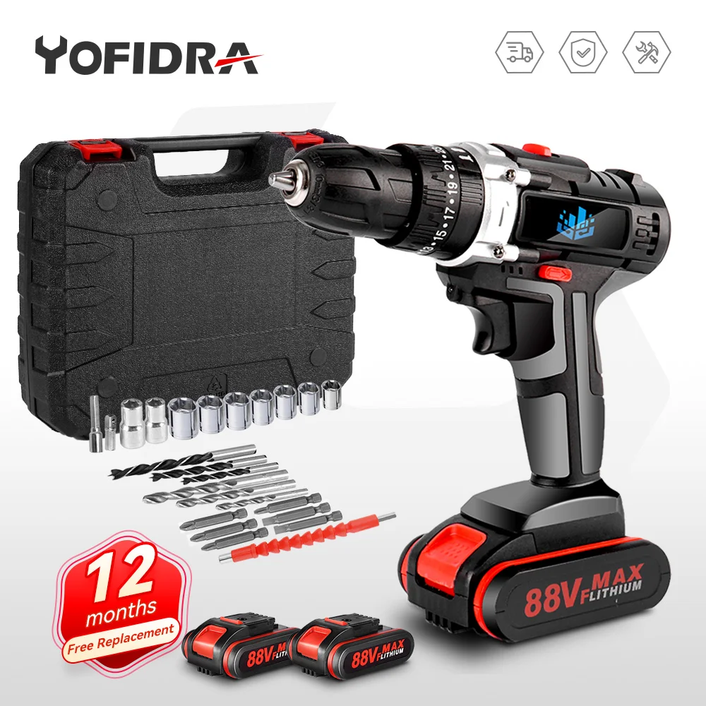 Беспроводная ручная дрель с крутящим моментом 25 + 3, ударная дрель, электрическая отвертка, электродрель 48VF 88VF, литий-ионный аккумулятор, электроинструмент