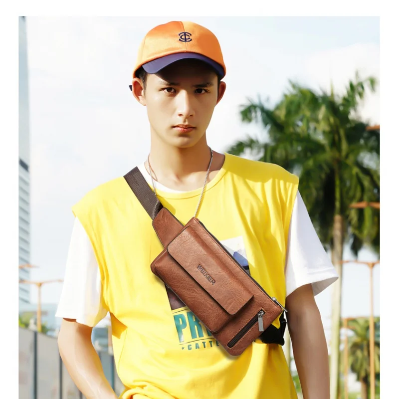 New Leather Chest Bags Men Luxury Sling Bag Multifunctional Waist Pack Cigarette Crossbody Bags Waist Cell Phone Bag For Male
