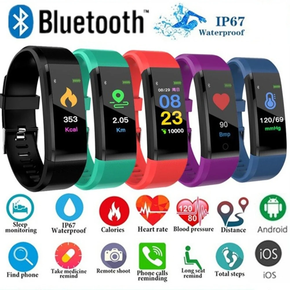 For Xiaomi Huawei 115 Plus Smart Watch Men Women Fitness Tracker Heart Rate Blood Pressure Monitor Sport Waterproof Smartwatch