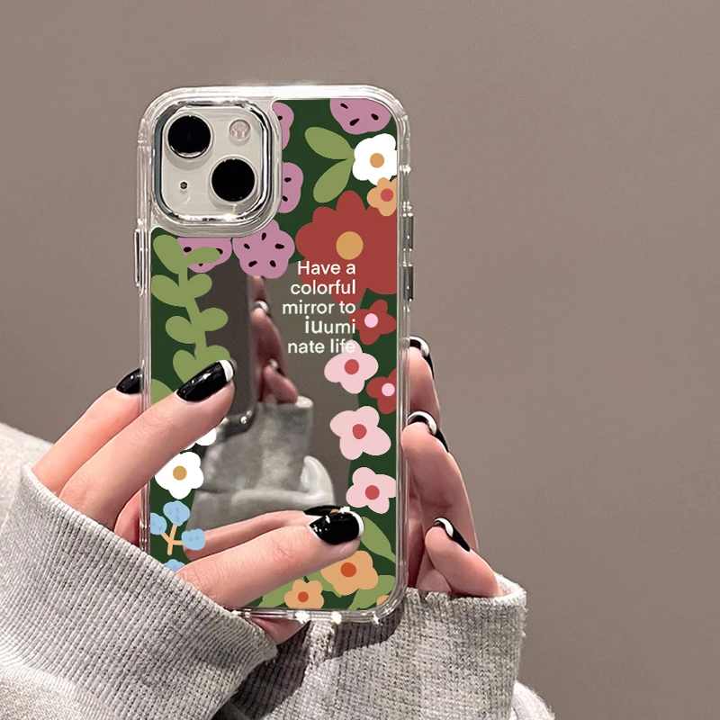 

For Makeup Mirror Phone Cases For iPhone 11 Case iPhone 13 11 12 14 Pro Max XR X XS TPU Plating Luxury Flower Shockproof Covers