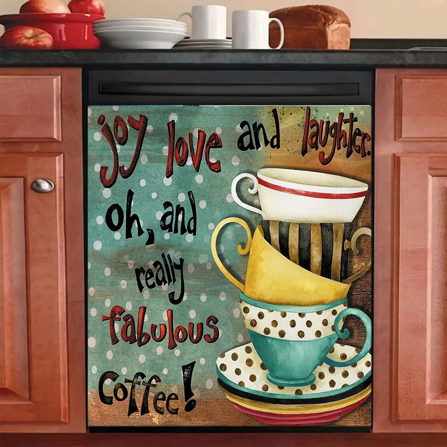

Homa Oil Painting Cafe Magnetic Dishwasher Sticker,Colorful Fridge Door Cover Sheet,Refrigerator Panels Kitchen Cabinet Decor De