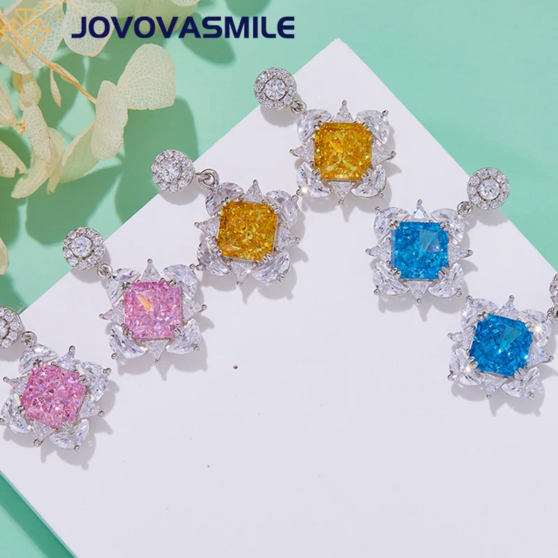 

VOVGEMINI 12.5ct Yellow Blue Pink Zircon Earrings For Women Princess Cut Pandora 925 Original Cheap Items With Free Shipping