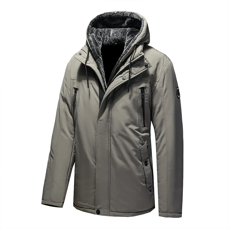 Men's Jacket Stand Collar Zipper Casual Fashion Winter Solid Color Warm Thickened Plus Size Hooded Parkas Men Army Green Coat