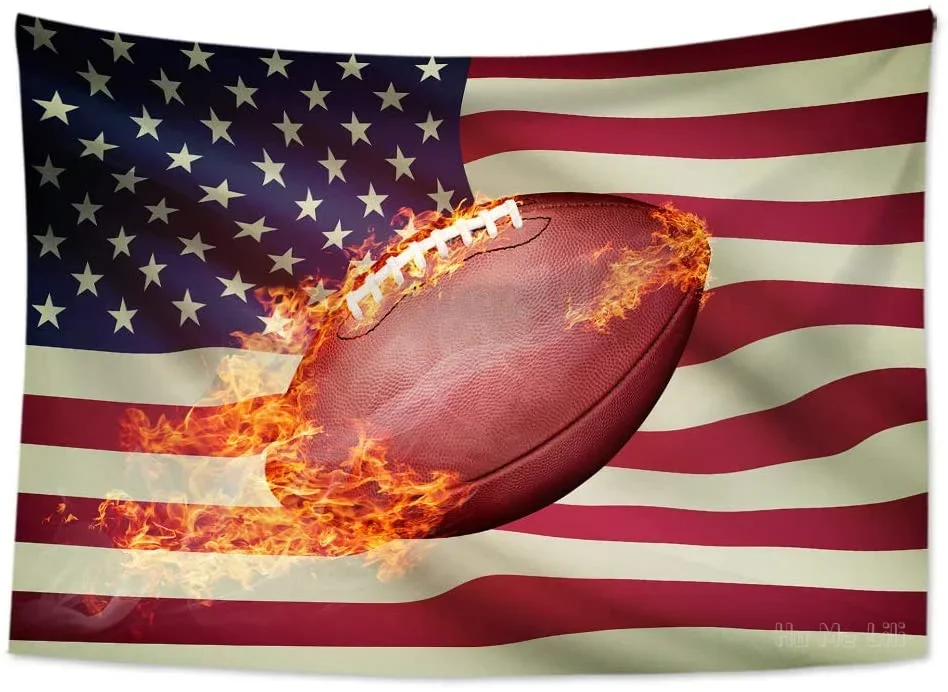 Американский флаг футбол настенный спортивный гобелен с пылающим футболом фон