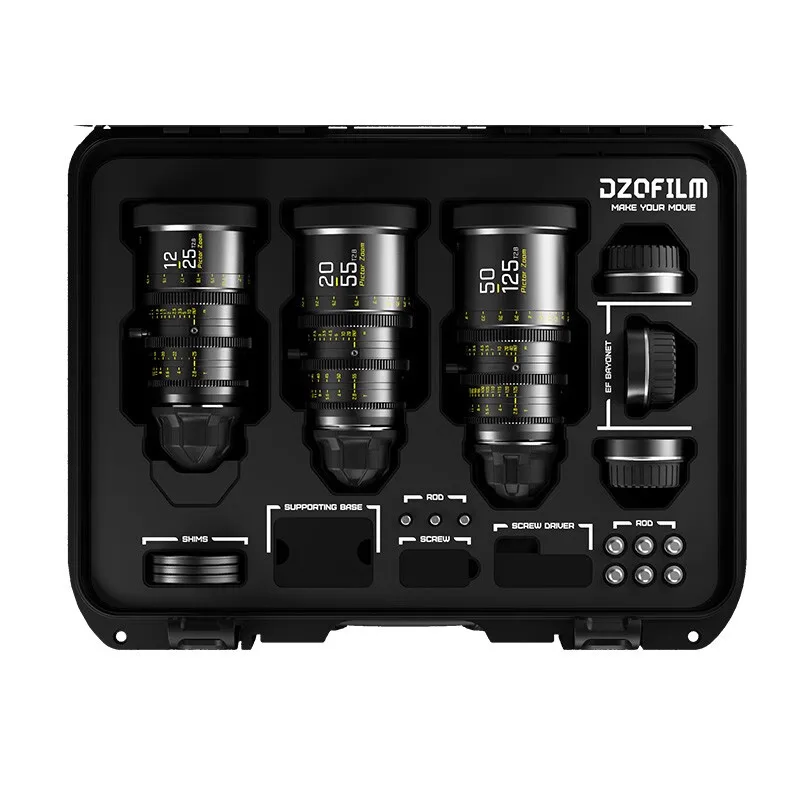 DZOFILM Pictor T2.8 Super35 Парафокальный зум-объектив 12-25 мм 22-55 50-125 Комплект с жестким