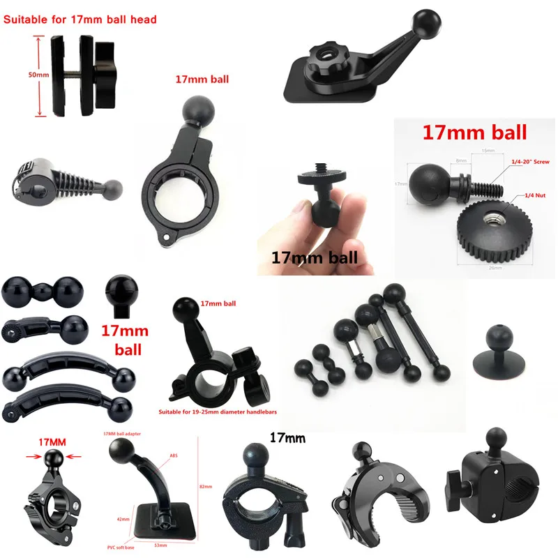 

17mm Ball Head Adapter Clip Aluminum Alloy for Gopro Hero 10 9 8 Camera Car Auto Mounting Bracket to Metal Recorder Sucker