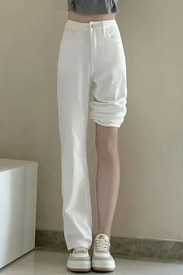 Свободные черные прямые широкие джинсы DD2261 с завышенной талией, женские узкие длинные брюки, джинсы